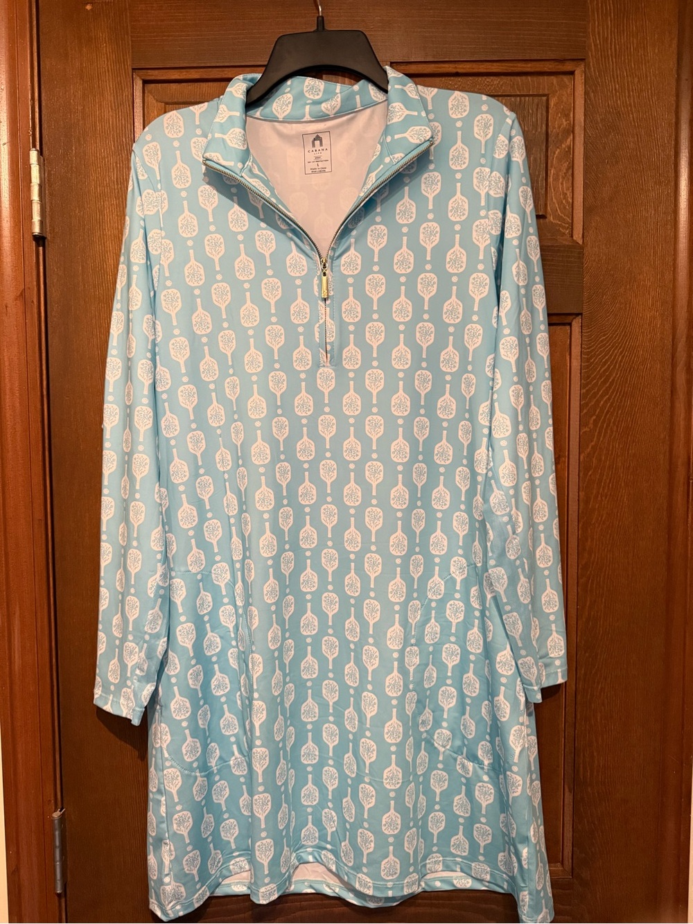 Cabana Life Light Blue Printed Quarter-Zip Long Sleeve Dress
